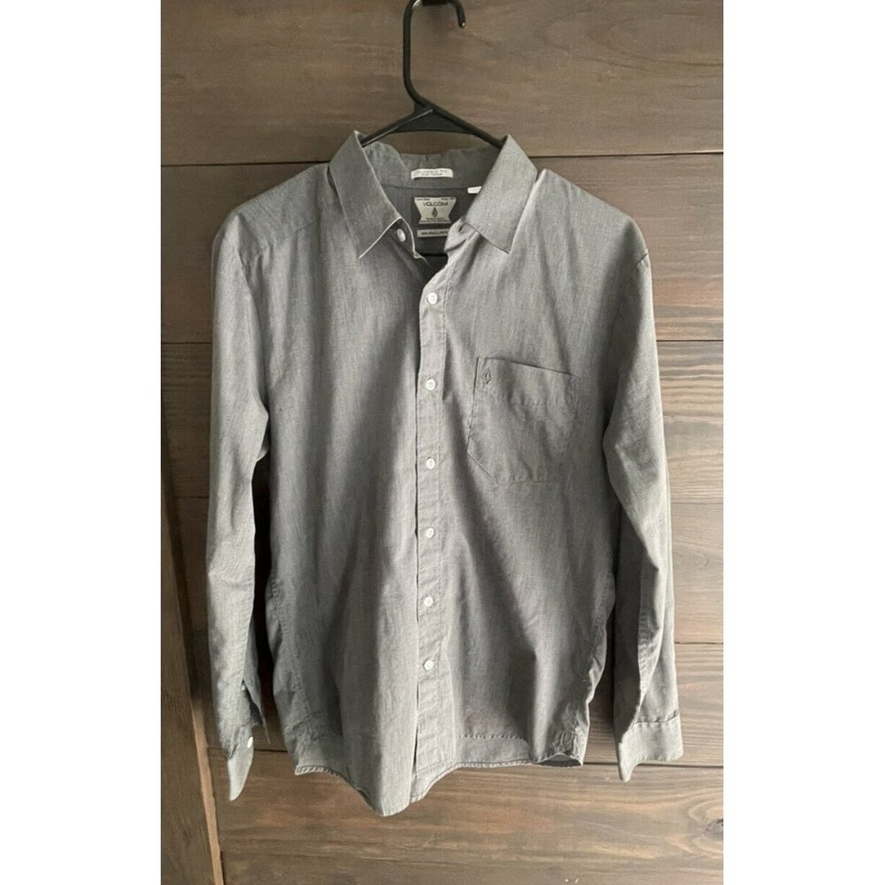 Volcom Shirt Mens Size S/Petite Classic Gray Long Sleeve Button Up
